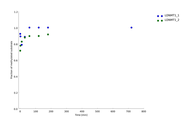 Figure 8) Plot showing maintenance methylation of linear Dnmt1(731-1602) over time
